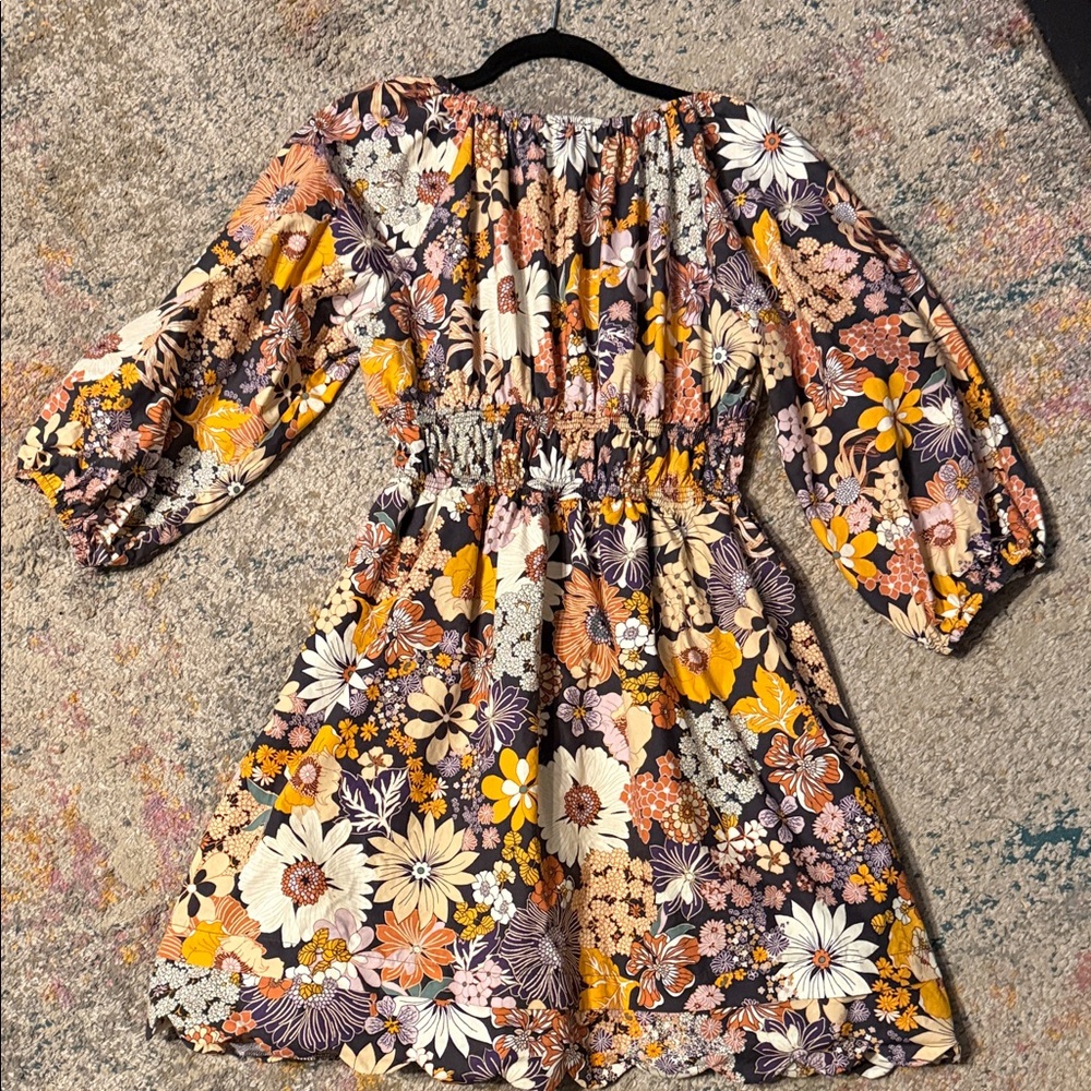 Listicle Floral 2/4 Sleeve Dress w/ Scalloped Hem L - Picture 7 of 8